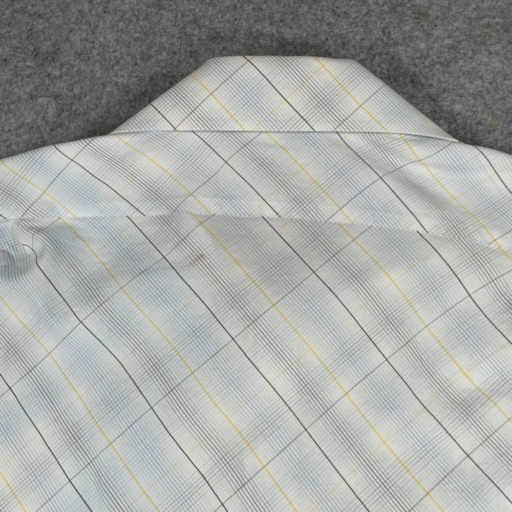 Banana Republic Mens Button Down Shirt L White Plaid Long Sleeve Regular Fit Non
